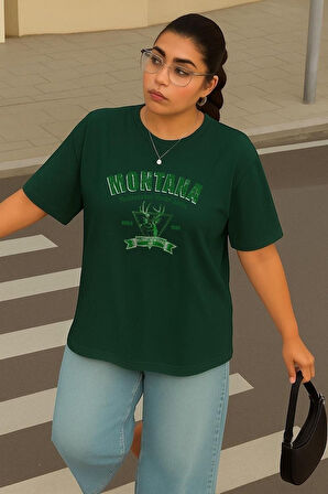 Büyük Beden Montana Baskılı Unisex Oversize Tişört