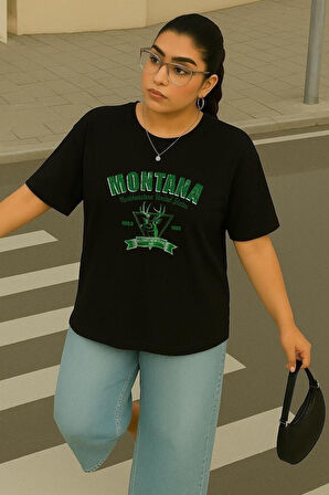 Büyük Beden Montana Baskılı Unisex Oversize Tişört