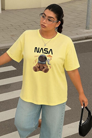 Büyük Beden Nasa Ayıcık Baskılı Unisex Oversize Tişört