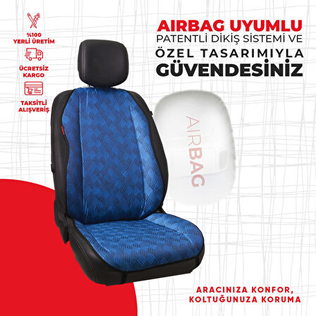 Mavi Dört Çizgili Jakar Dokuma