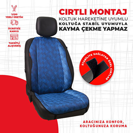 Mavi Dört Çizgili Jakar Dokuma