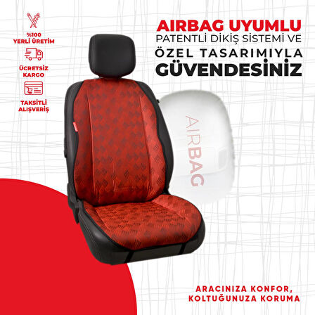 Kırmızı Dört Çizgili Jakar Dokuma