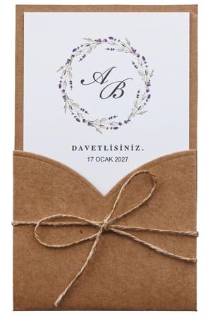 47 Adet Modern Düğün Davetiyesi 1819 - Kraft Özel Zarflı - Hasır İpli