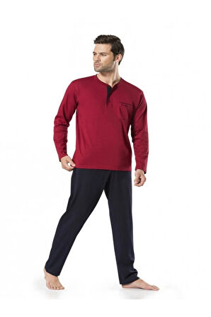 Erkek Bordo Penye Pijama Takımı  4'lü