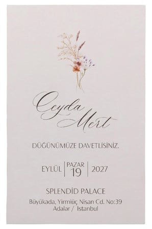 50 Adet Modern Çiçek Desenli Düğün Davetiyesi 2355 - Özel Zarflı