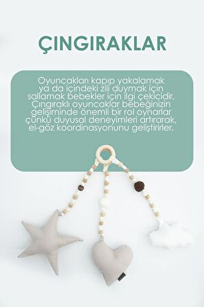 Bebekler Için 3 Adet Montessori Oyuncak, Handmade Çıngırak Oyuncak, Bebekler Için Diş Kaşıyıcı, Bej