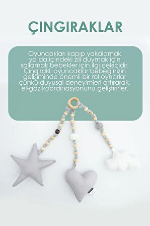 Bebekler Için 3 Adet Montessori Oyuncak, Handmade Çıngırak Oyuncak, Bebekler Için Diş Kaşıyıcı, Gri