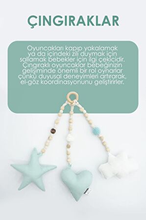 Bebekler Için 3 Adet Montessori Oyuncak, Handmade Çıngırak Oyuncak, Bebek Için Diş Kaşıyıcı, Mint