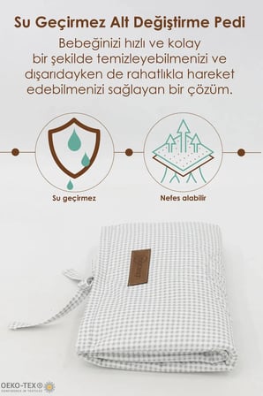 3'lü Bebek Bakım Seti; Keçe Anne Bebek Organizeri, Su Geçirmez Alt Değiştirme Pedi, Alt Açma Çantası