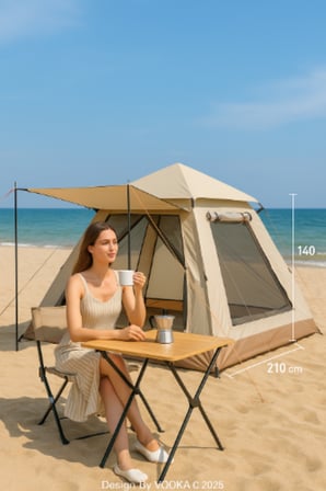Tam Otomatik Kamp Çadırı 210x210 cm 3 Saniyede Kurulum Su Geçirmez Sineklikli Çadırı Outdoor Kamp