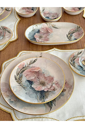 MD Mimoza Dekor Kahvaltı Takımı 45 Parça 6 Kişilik Pink