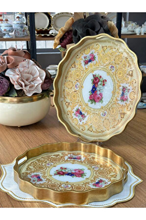 MD Mimoza Dekor Dream 2'li Oval Ahşap Tepsi