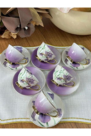 MD Mimoza Dekor Türk Kahve Fincanı Orchid 6 Kişilik 12 Parça