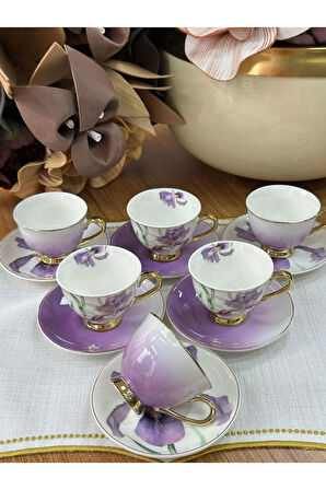 MD Mimoza Dekor Türk Kahve Fincanı Orchid 6 Kişilik 12 Parça