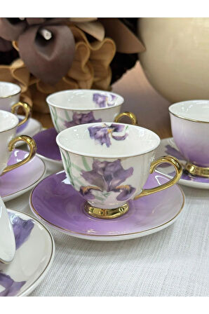 MD Mimoza Dekor Türk Kahve Fincanı Orchid 6 Kişilik 12 Parça