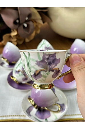 MD Mimoza Dekor Türk Kahve Fincanı Orchid 6 Kişilik 12 Parça