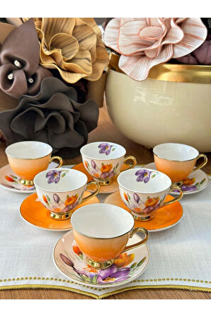 MD Mimoza Dekor Türk Kahve Fincanı Arancia 6 Kişilik 12 Parça