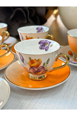 MD Mimoza Dekor Türk Kahve Fincanı Arancia 6 Kişilik 12 Parça