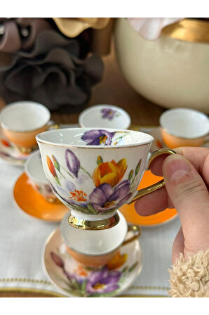 MD Mimoza Dekor Türk Kahve Fincanı Arancia 6 Kişilik 12 Parça