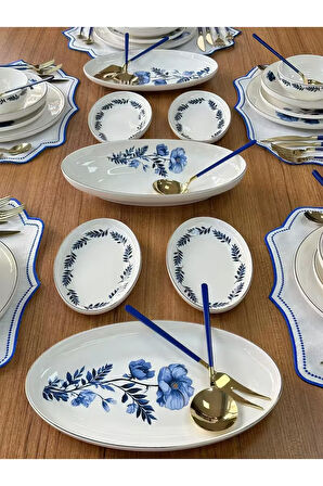 MD Mimoza Dekor Yemek Takımı 84 Parça 6 Kişilik Blue Violet