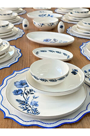 MD Mimoza Dekor Yemek Takımı 55 Parça 12 Kişilik Blue Violet