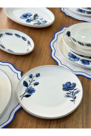 MD Mimoza Dekor Yemek Takımı 55 Parça 12 Kişilik Blue Violet