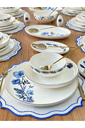 MD Mimoza Dekor Yemek Takımı 158 Parça 12 Kişilik Blue Violet Gold