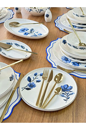 MD Mimoza Dekor Yemek Takımı 158 Parça 12 Kişilik Blue Violet Gold