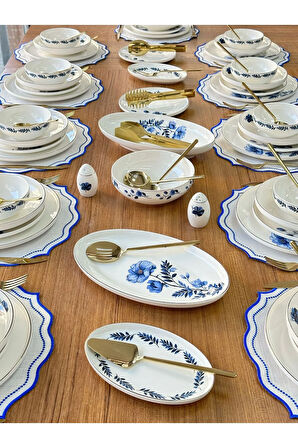 MD Mimoza Dekor Yemek Takımı 158 Parça 12 Kişilik Blue Violet Gold