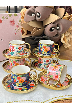 Kosova Türk Kahve Fincanı Flowers 6 Kişilik 12 Parça