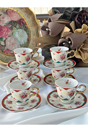 Türk Kahve Fincanı Furia Kırmızı 6 Kişilik 12 Parça