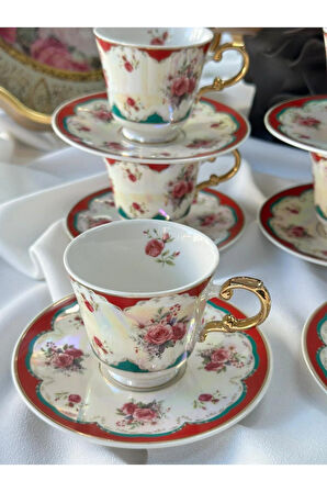 Türk Kahve Fincanı Furia Kırmızı 6 Kişilik 12 Parça