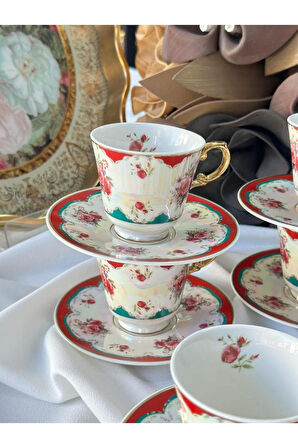 Türk Kahve Fincanı Furia Kırmızı 6 Kişilik 12 Parça