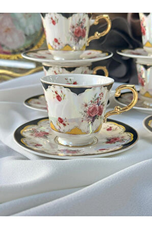 Türk Kahve Fincanı Furia Siyah 6 Kişilik 12 Parça