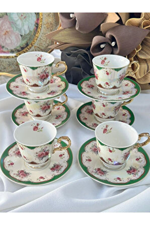 Türk Kahve Fincanı Furia Yeşil 6 Kişilik 12 Parça