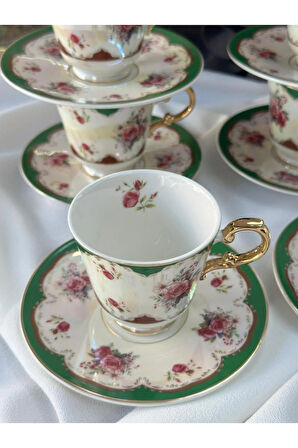 Türk Kahve Fincanı Furia Yeşil 6 Kişilik 12 Parça