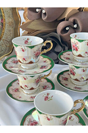 Türk Kahve Fincanı Furia Yeşil 6 Kişilik 12 Parça