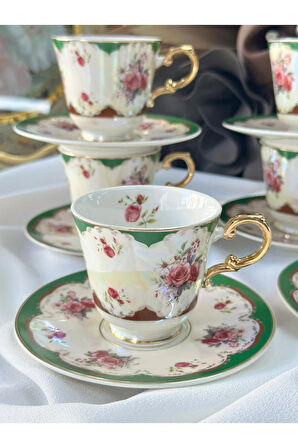 Türk Kahve Fincanı Furia Yeşil 6 Kişilik 12 Parça