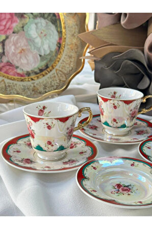 Furia Kırmızı 2 Kişilik 6 Parça Türk Kahve Fincanı&Lokumluk