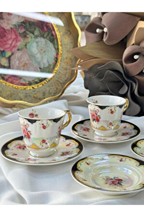 Furia Siyah 2 Kişilik 6 Parça Türk Kahve Fincanı&Lokumluk