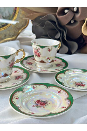 Furia Yeşil 2 Kişilik 6 Parça Türk Kahve Fincanı&Lokumluk