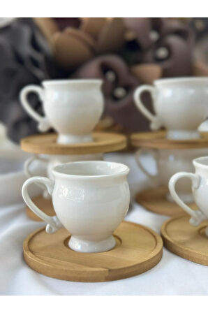 Türk Kahve Fincanı Lucia Bambulu Porselen 6 Kişilik 12 Parça