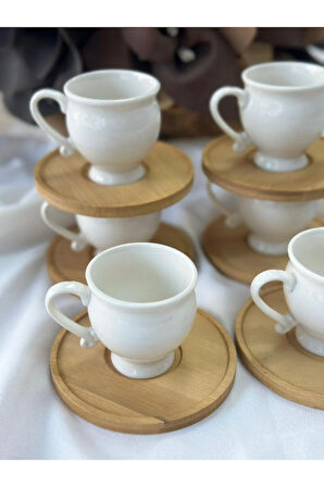 Türk Kahve Fincanı Lucia Bambulu Porselen 6 Kişilik 12 Parça