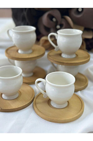 Türk Kahve Fincanı Lucia Bambulu Porselen 6 Kişilik 12 Parça