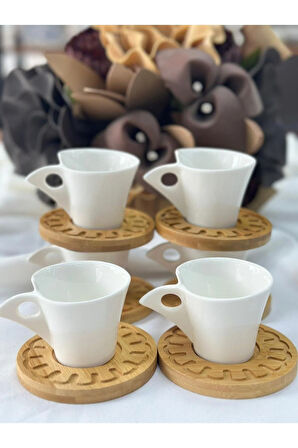 Türk Kahve Fincanı Belina Bambulu Porselen 6 Kişilik 12 Parça