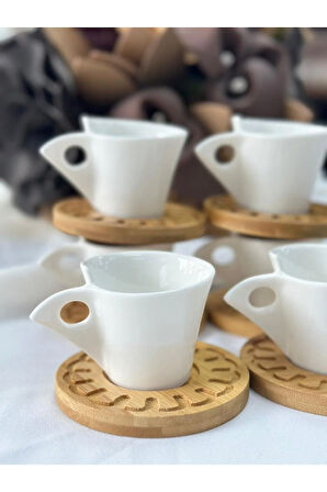 Türk Kahve Fincanı Belina Bambulu Porselen 6 Kişilik 12 Parça