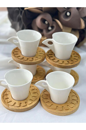 Türk Kahve Fincanı Belina Bambulu Porselen 6 Kişilik 12 Parça