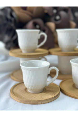 Türk Kahve Fincanı Regina Bambulu Porselen 6 Kişilik 12 Parça