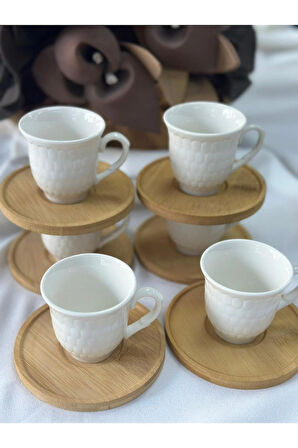 Türk Kahve Fincanı Regina Bambulu Porselen 6 Kişilik 12 Parça