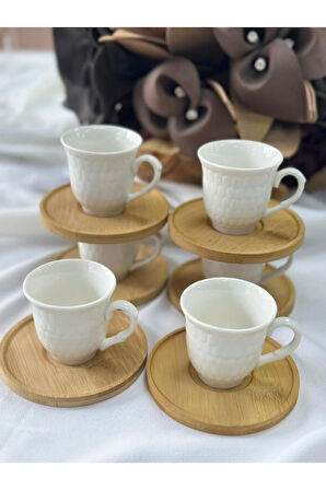 Türk Kahve Fincanı Regina Bambulu Porselen 6 Kişilik 12 Parça
